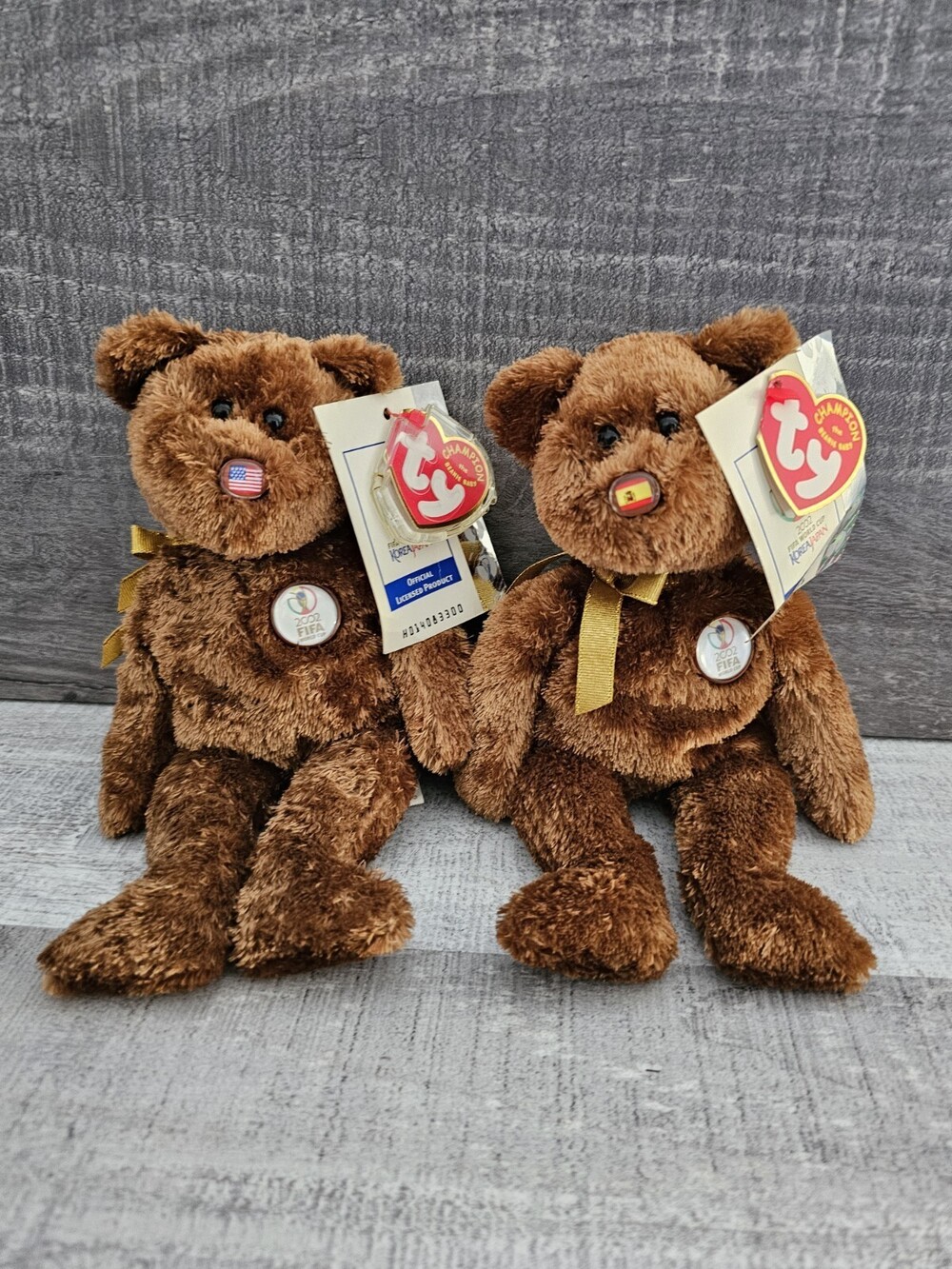 Ty Beanie Baby “Champion” Stuffed 8.5” FIFA World Cup Bear Lot USA Spain 2002